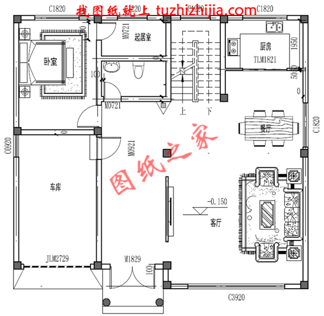 三层带车库楼中楼建房别墅图纸，占地130平米左右，户型室内布局合理