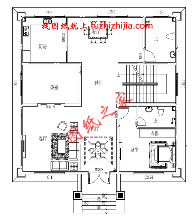简欧式三层小别墅设计图,带地下室,客厅中空,占地150平米
