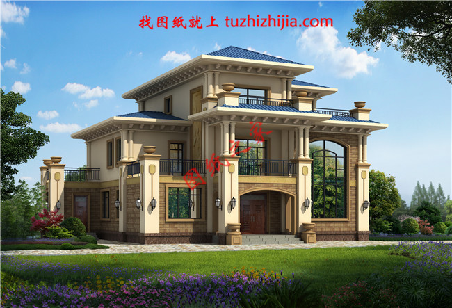 欧式豪华三层别墅设计图,占地面积170平米,高端大气带露台