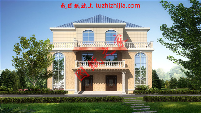 兄弟双拼三层小别墅图纸，占地210平米，单户105平米，客厅中空