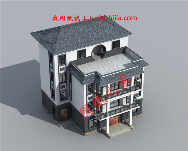 古典韵味的四层房屋设计图,占地140平米左右,这样的外观配上红木家具岂不美哉