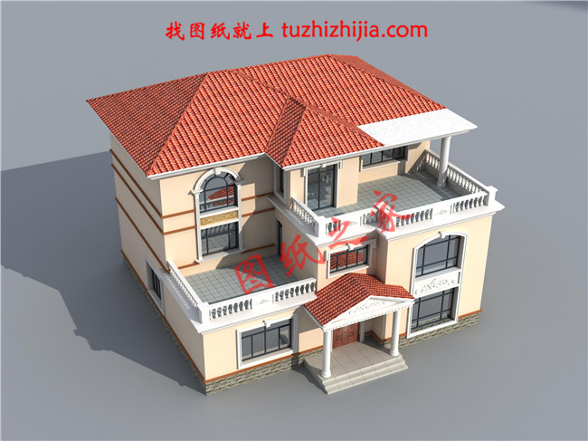 3层新农村房屋设计图纸及效果图，宽敞明亮，色彩搭配柔和，平米数较大