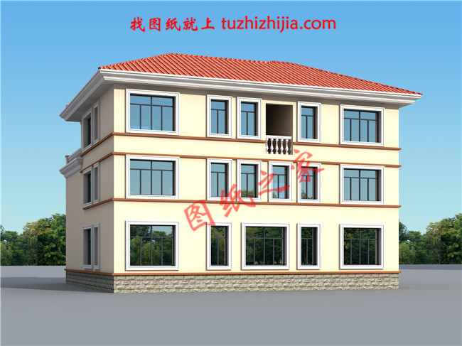3层新农村房屋设计图纸及效果图，宽敞明亮，色彩搭配柔和，平米数较大