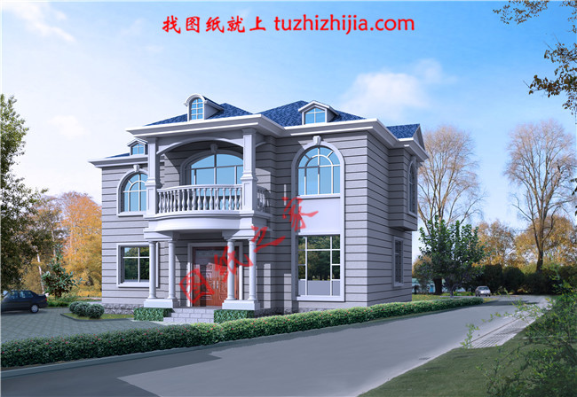 时尚创意型二层小别墅设计图，占地面积110平方米，外观清新典雅