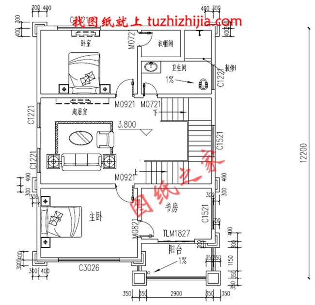 8.5×12米四层欧式房屋设计图纸，占地100平，落地窗中嵌入了雕花