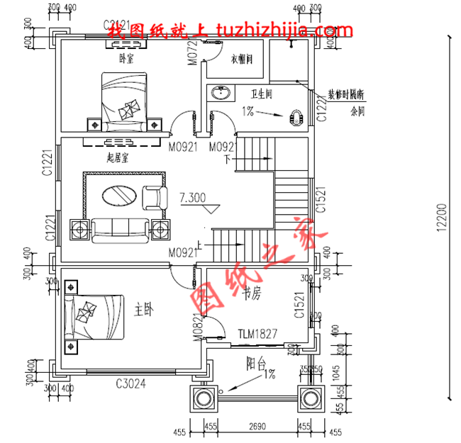 8.5×12米四层欧式房屋设计图纸，占地100平，落地窗中嵌入了雕花