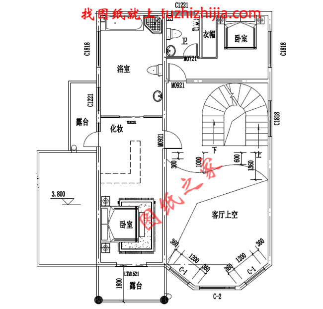 农村四层楼房设计图,复式结构、客厅中空,外观效果图+全套图纸