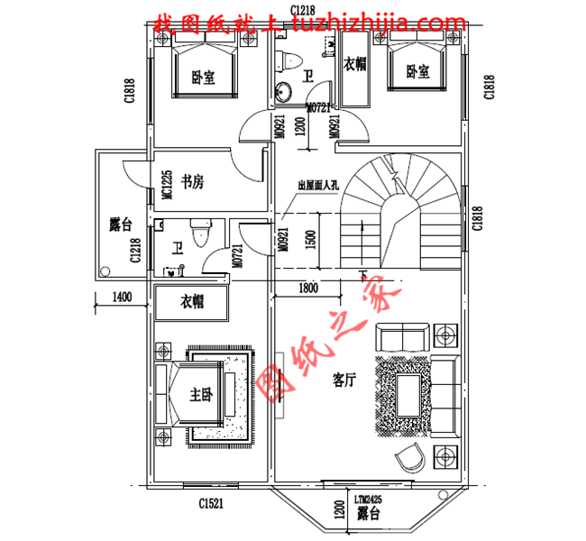 农村四层楼房设计图,复式结构、客厅中空,外观效果图+全套图纸