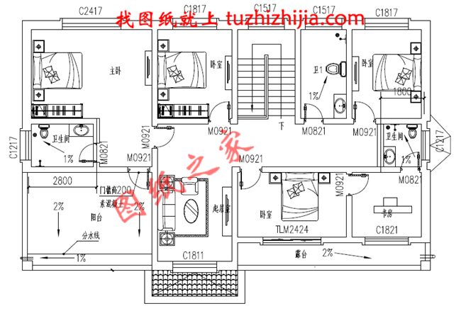简约大气170平米二层别墅设计图,户型布局经典、实用,二楼空间利用率高,布局巧妙