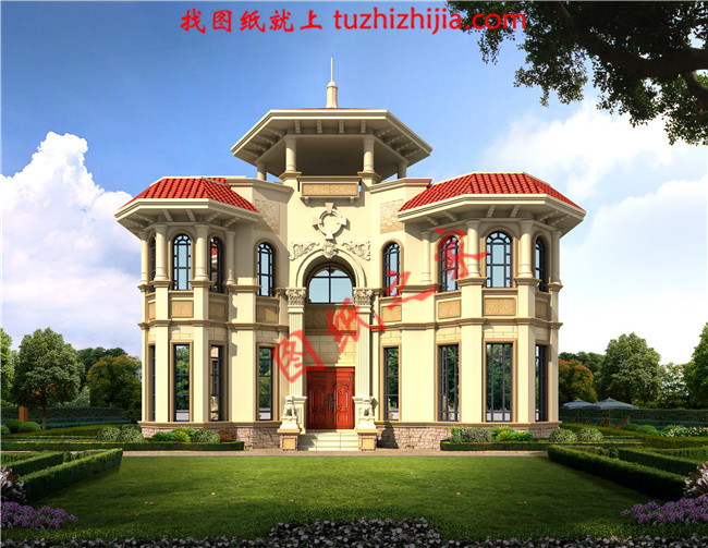 最新二层小别墅图纸，别墅设计图纸，占地160平米，客厅中空