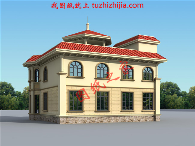 最新二层小别墅图纸，别墅设计图纸，占地160平米，客厅中空