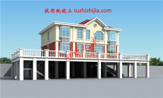 带车库二层别墅外观效果图,别墅图片大全,带地下平台,精致布局完美错落