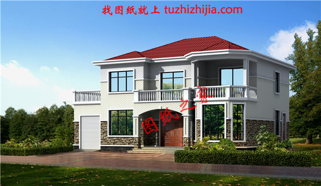 带车库,带露台二层农村小别墅设计图,宅基地大小适中,外观造型美