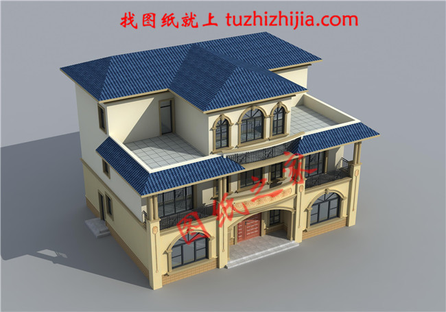 三层新农村别墅设计图片及全套图纸，外形对称，带露台，这个户型宅基地大小适中
