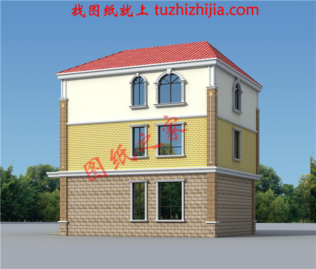 三层农村小别墅设计图,一层带商铺,占地110平米,经济实用