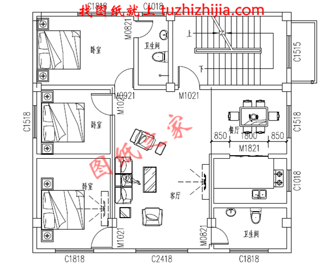 三层农村小别墅设计图,一层带商铺,占地110平米,经济实用