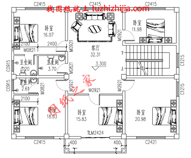 三层新农村房屋设计图,占地150平米,带露台,多卧室户型