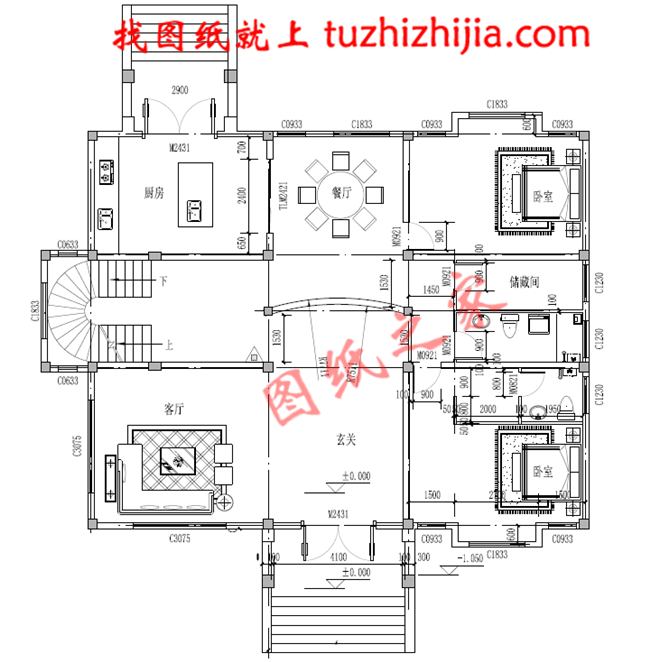 高端三层别墅设计图纸,客厅中空,带地下室,设置多个套间