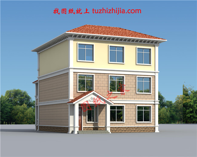 三层新农村小别墅设计图纸，占地120平米，客厅中空，带大露台