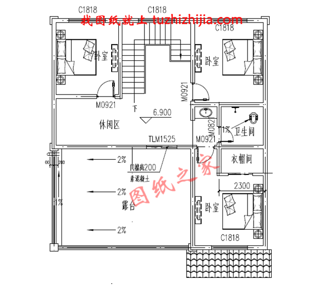 三层新农村小别墅设计图纸，占地120平米，客厅中空，带大露台