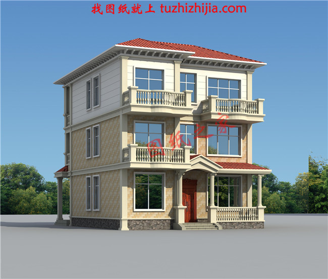 漂亮实用三层新农村小别墅设计图纸,占地150平米,带露台,从哪个方向看都很好看