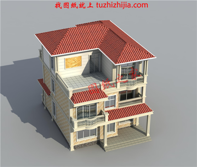 漂亮实用三层新农村小别墅设计图纸,占地150平米,带露台,从哪个方向看都很好看