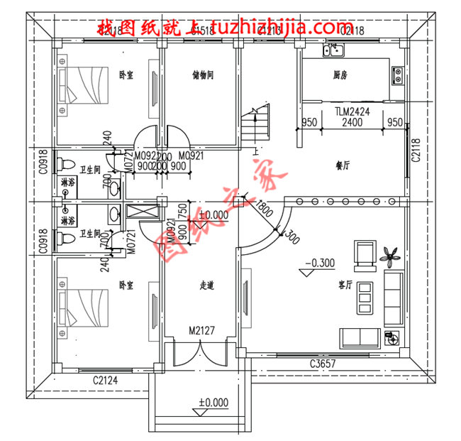 复式三层别墅设计图片及全套图纸,客厅中空,外观为欧式建筑的风格,高端大气