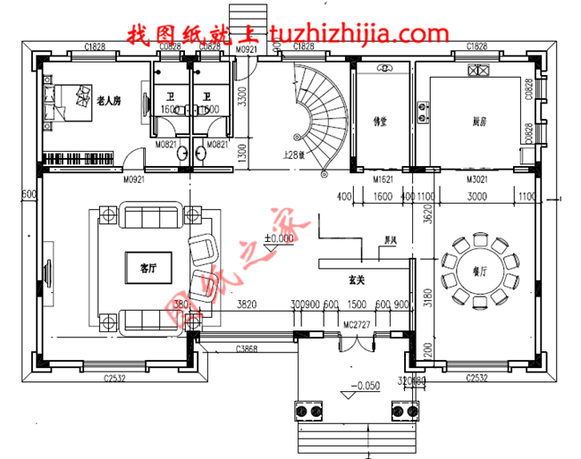 豪华二层别墅设计图纸及别墅图片,旋转楼梯,内设佛堂,大大落地窗