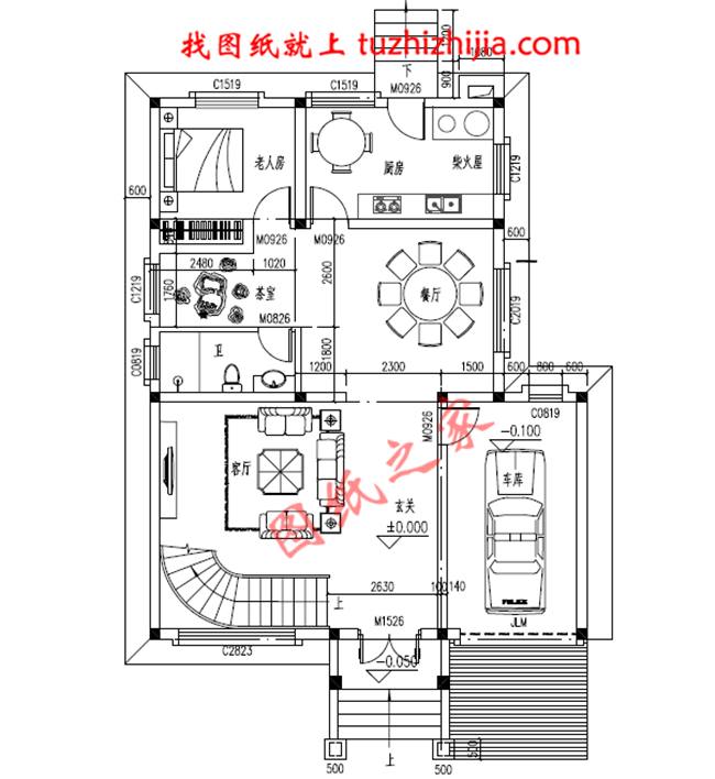 带车库简约二层小别墅房屋设计图纸,占地120平米,造价20万左右