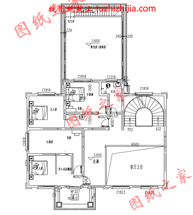 层自建房设计图纸设计图片,复式农村别墅,客厅中空,厨房独立干净卫生,带阳光房