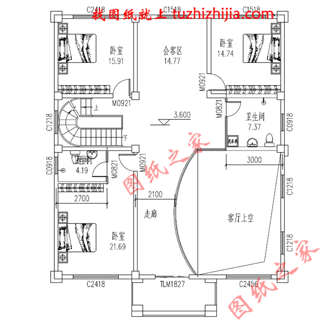 户型简单实用的三层农村房屋设计图纸，复式结构，大面积开窗，增加了采光度又增加了美观度