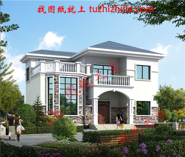 经典二层100平米左右新农村房屋设计图纸及效果图，客厅中空，造价20万
