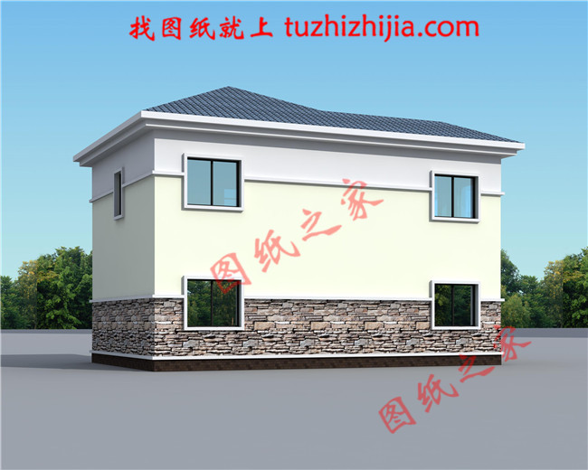 经典二层100平米左右新农村房屋设计图纸及效果图，客厅中空，造价20万