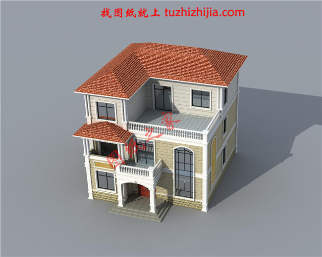 欧式大气三层小别墅设计图纸，外观、造型大方，色彩明快