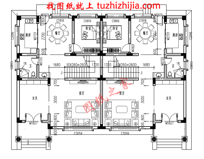 农村简单双拼小户型，简单适用，客厅中空，占地210平方米