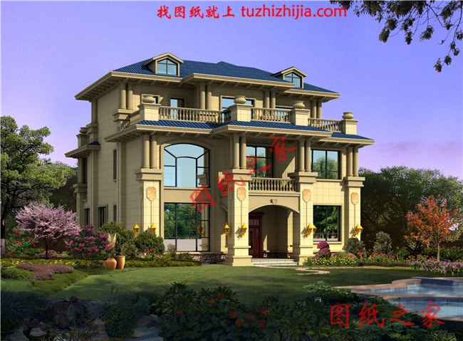 三间三层房子设计图,高端三层楼房设计图,三层两个大露台