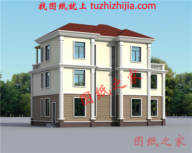 农村4间3层楼房设计图，带车库，挑空客厅，坡屋顶