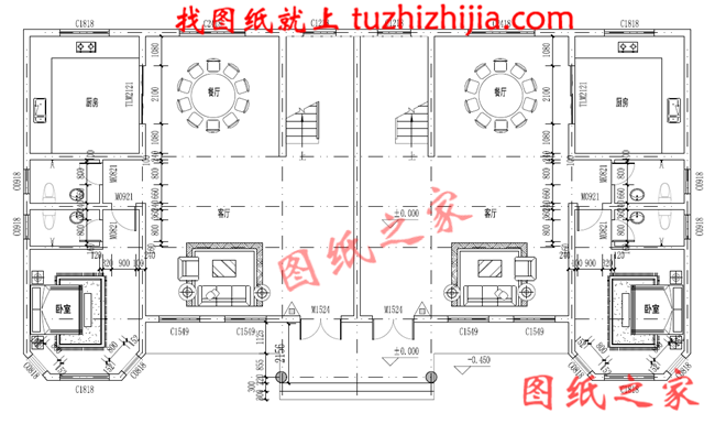 农村二层半双拼别墅设计图,客厅中空,带大露台