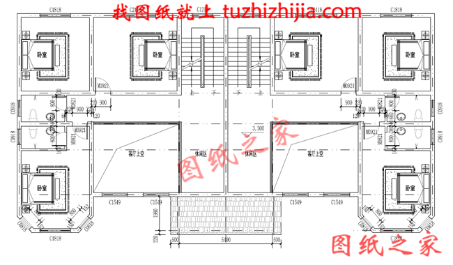 农村二层半双拼别墅设计图,客厅中空,带大露台
