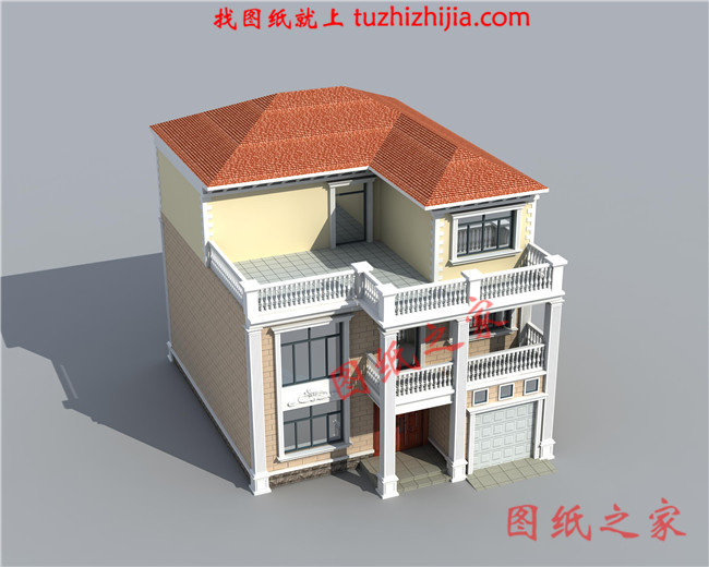 新农村三层楼房设计图,占地90平米,带车库,带大露台