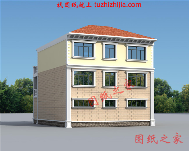 新农村三层楼房设计图,占地90平米,带车库,带大露台