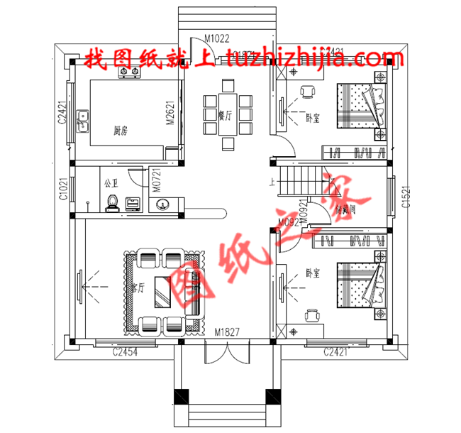新中式农村自建二层别墅设计图，占地160平米左右，客厅中空