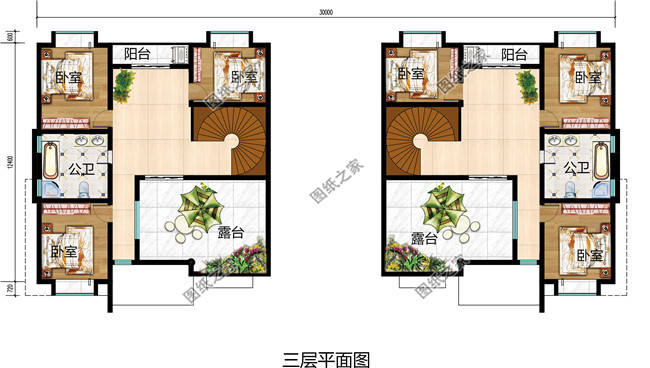 兄弟双拼别墅设计户型图及设计方案图，带外观效果图，外观好看