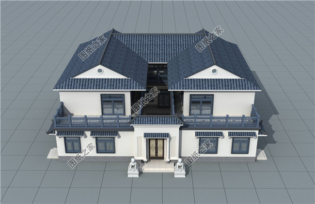 中式传统二层四合院独立住宅别墅设计图，典雅大气