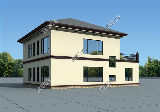 145平方米现代二层自建房屋设计CAD图纸带外观效果图