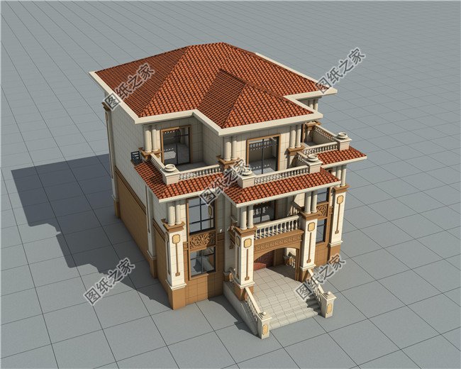 158平方米三层独栋欧式别墅效果图，CAD全套施工图