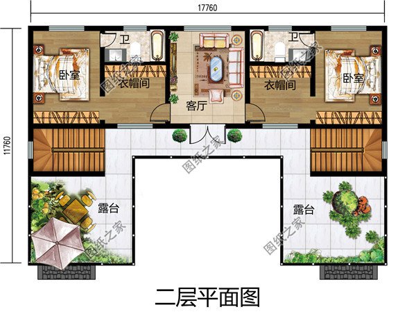 私人二层中式四合院别墅建筑设计图，新农村经济实用户型