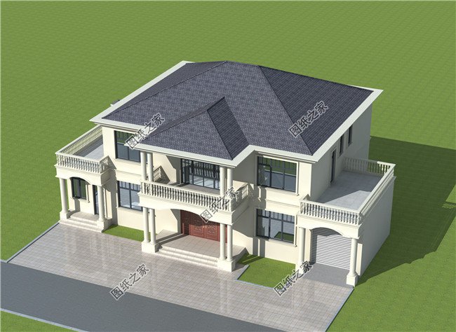 豪华欧式二层别墅CAD设计图纸带外观效果图