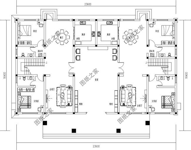 350平方米新农村双拼带阁楼别墅施工设计图纸及效果图