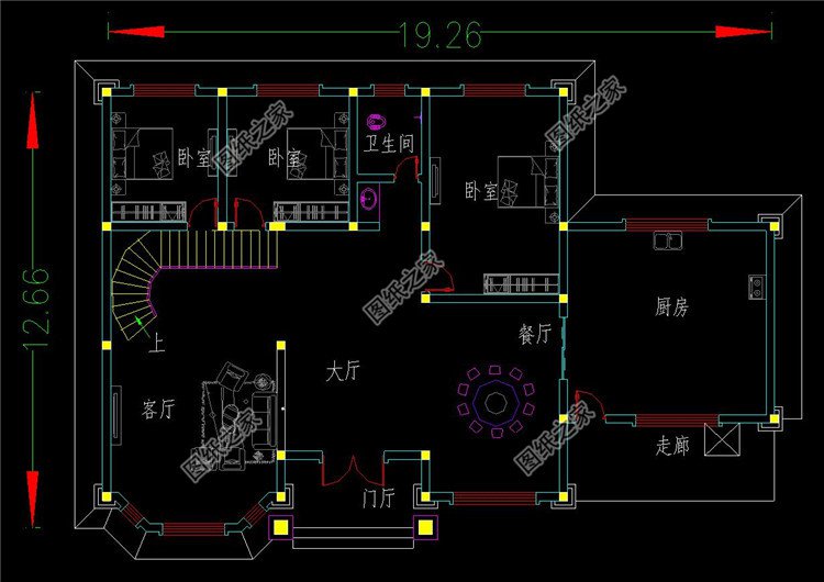 二层挑空欧式别墅设计一层户型图